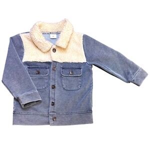Kids Denim Jacket 3Y Sherpa Collar Blue Button Front Pockets Cute‎